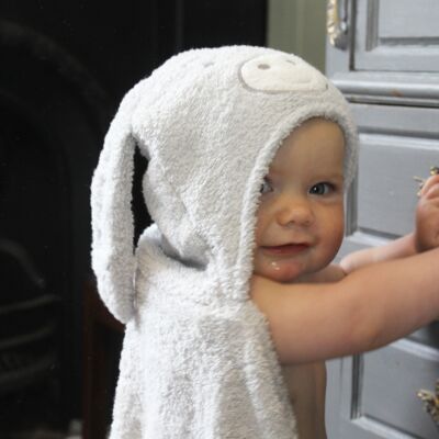 Toalla de baño para bebé con capucha de burro gris