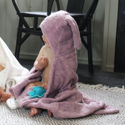Toalla de baño para bebé con capucha de conejito rosa