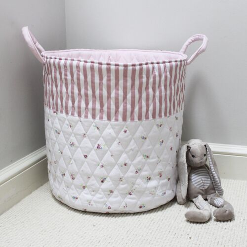 Quilted Toy Bag - Floral & Pink Stripe
