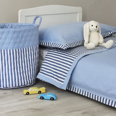Wendbares Bettbezug- und Kissenbezüge-Set mit blauen Streifen und Chambray – Kinderbett