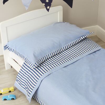 Wendbares Bettbezug- und Kissenbezüge-Set mit blauen Streifen und Chambray – Einzelbett