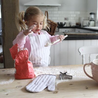 Kinderschürze und Handschuh-Set mit grauen Streifen und Sternen