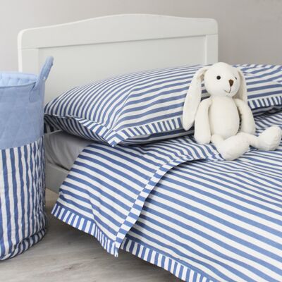 Blue Stripe Duvet Cover & Pillowcase Set  - Cot Bed