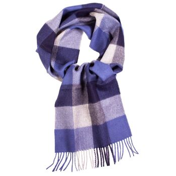 Écharpe en laine d'alpaga à carreaux bleus 1