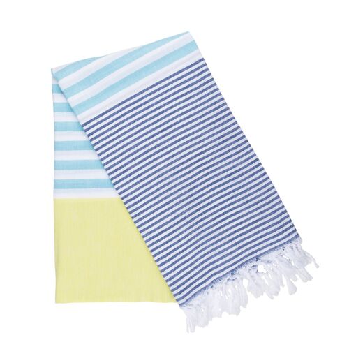 Stripy Hammam Beach Towel  Navy/Yellow