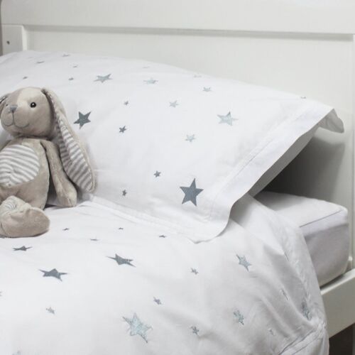 Grey Embroidered Star Duvet Cover and Pillowcase Set - Cot Bed