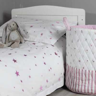 Pink Embroidered Star Duvet Cover & Pillowcase Set - Cot Bed