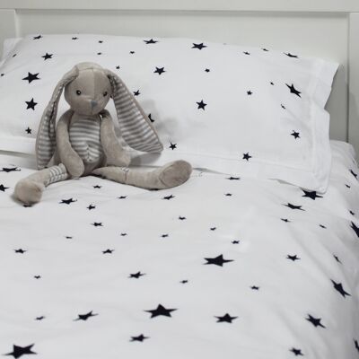 Navy Embroidered Star Duvet Cover & Pillowcase Set - Cot Bed