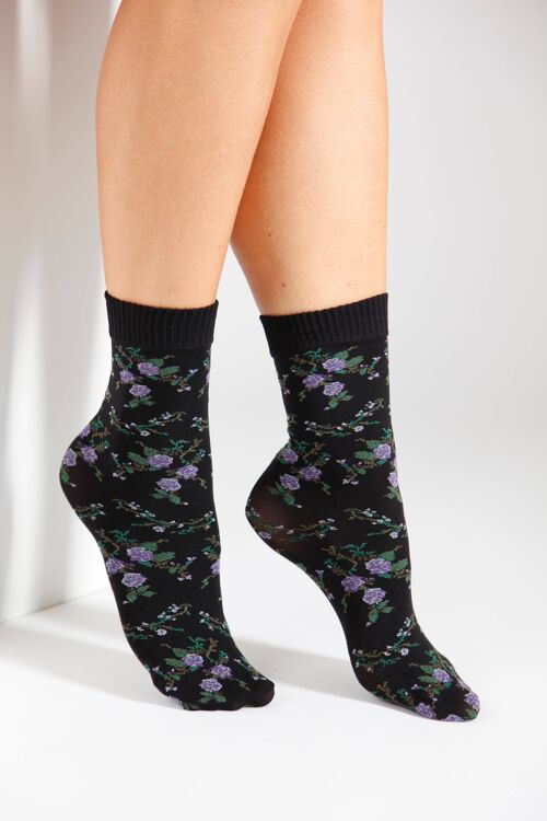 BARI 60DEN socks with lilac roses 6-9