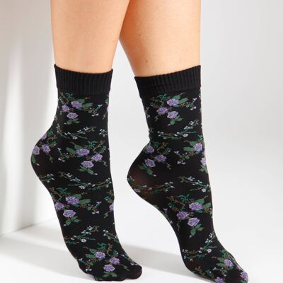 BARI 60DEN socks with lilac roses 6-9