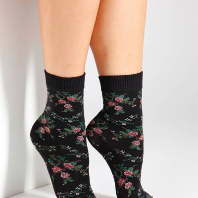 BARI 60DEN socks with red roses 6-9