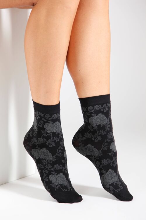 KLAARA 60DEN grey floral pattern socks 6-9