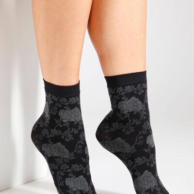 KLAARA 60DEN graue Socken mit Blumenmuster 6-9