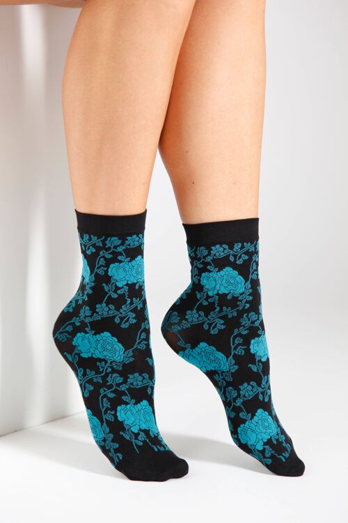 KLAARA 60DEN blue floral pattern socks 6-9