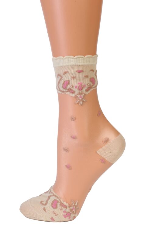 PERLY beige sheer socks 6-9