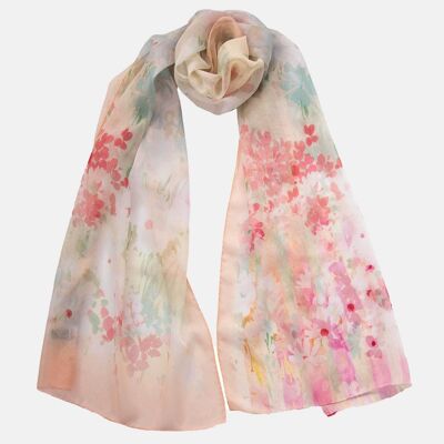 Meadow - Long Sheer Silk Scarf - Salmon Pink