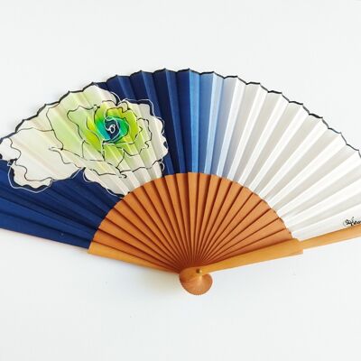 Navy blue gradient natural silk fan