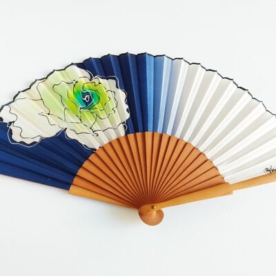 Navy blue gradient natural silk fan