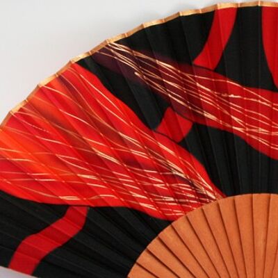 Red and black hand-painted natural silk fan