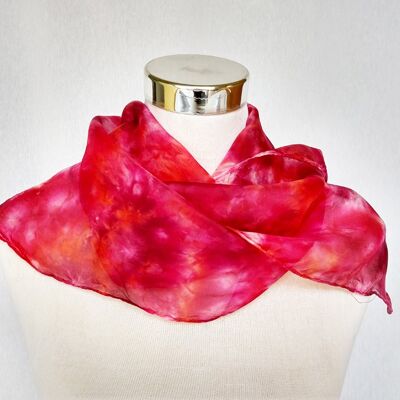 Red natural silk shawl with brushstrokes of color