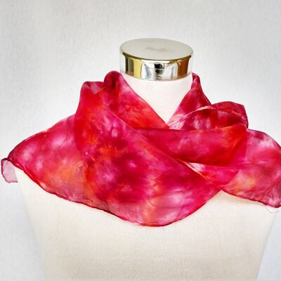Red natural silk shawl with brushstrokes of color