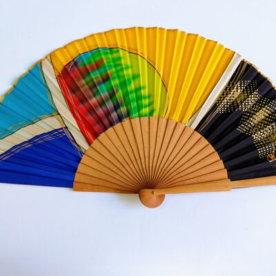 Multicolored natural silk fan