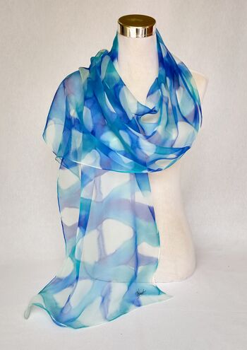 Châle bleu en soie naturelle à motif abstrait 2