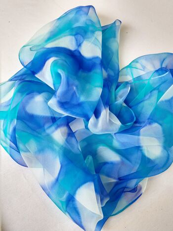Châle bleu en soie naturelle à motif abstrait 4