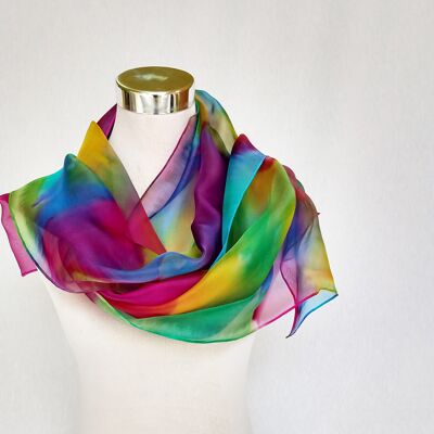 Natural silk shawl with rainbow colors