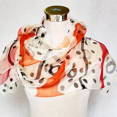 Shawl with circle design and shades of red and orange