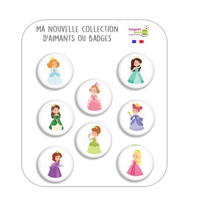 box of 8 magnets or badges on the theme "princess"