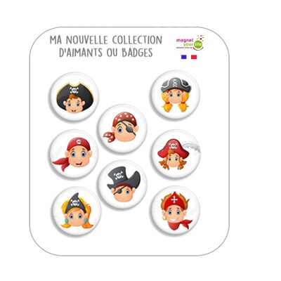 box of 8 badges on the theme "pirate portrait"