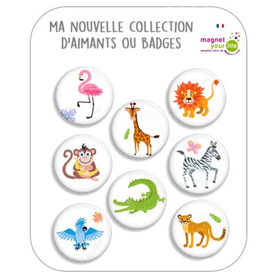 box of 8 badges on the theme "animals"