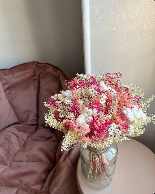 Bouquet fleurs séchées roses et blanches - Bouquet romantique