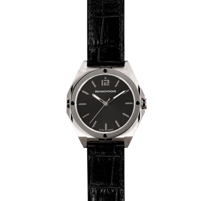 Representor 42mm/Acier/Noir/Poli/Cuir