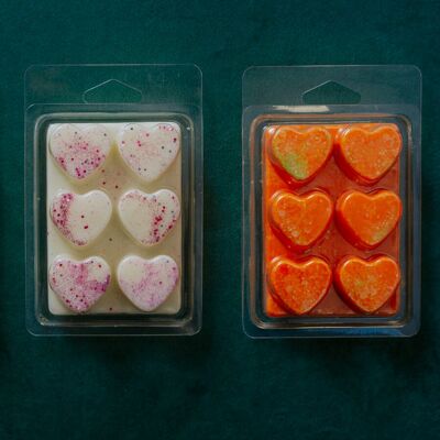 Corazones Snap Bars Soy Wax Melts - Naranja ardiente y bergamota - Rojo