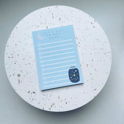 Blue space themed notepad