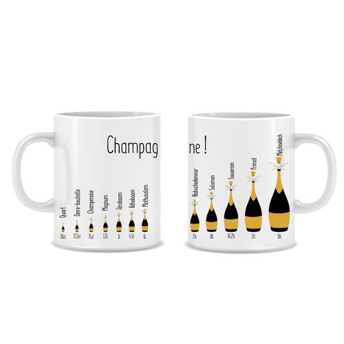 Mug tailles de bouteilles de champagne - mug décoré en France