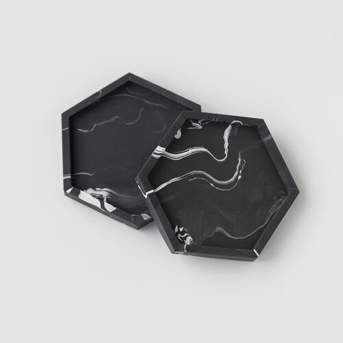 Jesmonite Black Marble Hexagon Trinket Tray