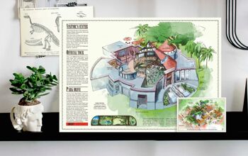 JURASSIC MAP - Carte du centre d'accueil + carte postale "Safari Lodge Hotel" gratuite - Poster - Format DINA3 2