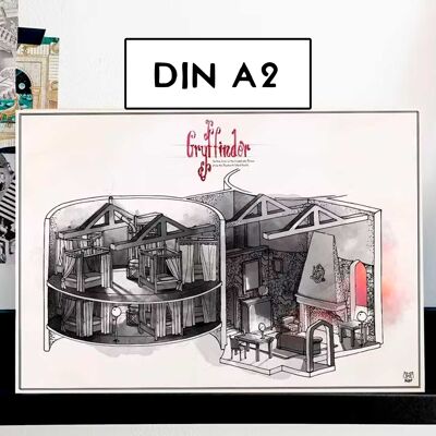Roter Gemeinschaftsraum - Vier Häuser - Poster - Plan - Karte - Größe DINA2