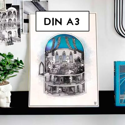 Blue common room - Four Houses - Poster - Plan - Map - Size DINA3