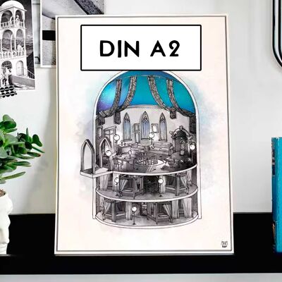 Blue common room - Four Houses - Poster - Plan - Map - Size DINA2