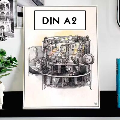 Gelber Gemeinschaftsraum - Vier Häuser - Poster - Plan - Karte - Größe DINA2
