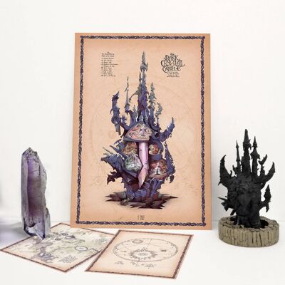 Map of CRYSTAL CASTLE - 3 original illustrations - World Map - The Great Conjunction - DINA3 Size