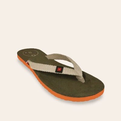 MOOREA Green Leather Tong/Flip Flop