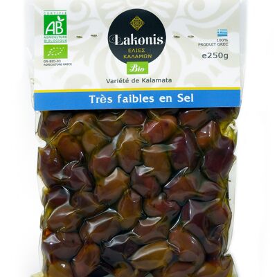 Bio Kalamata-Oliven mit niedrigem Salzgehalt 250 g