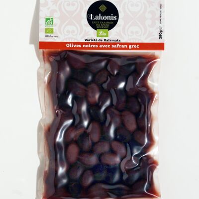 Black Kalamata olives with organic saffron