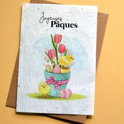 Tarjeta plantable Pollitos Felices Pascuas