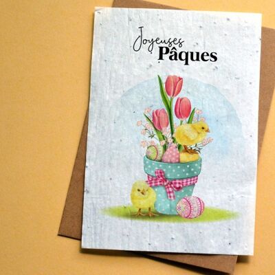 Tarjeta plantable Pollitos Felices Pascuas